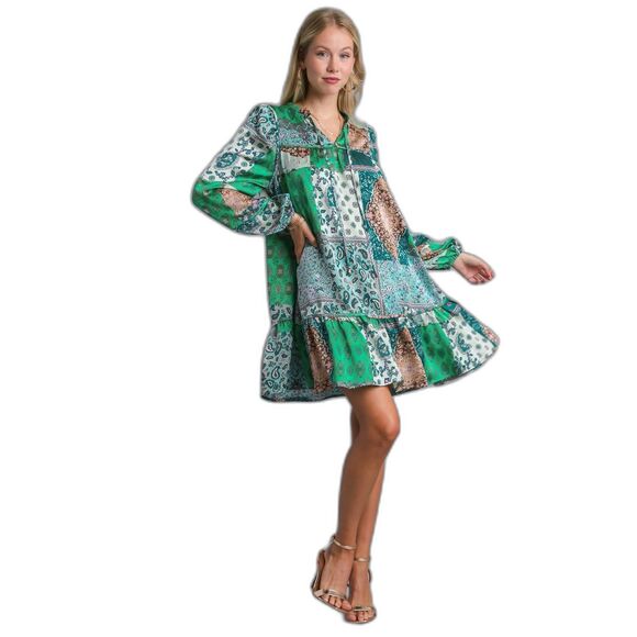 UMGEE NWT Boho Patchwork Dress Western Cowgirl Chic Festival Retro Gypsy Vibes - Picture 5 of 8